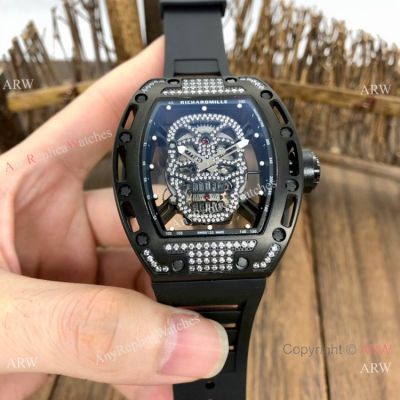 Luxury Replica Richard Mille Skull RM52-01 Watch Black Diamond